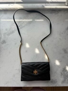 Tory Burch Black Quilted Leather Crossbody with Gold Chain